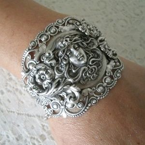 Art Nouveau Bracelet Victorian Deco Goth Silver